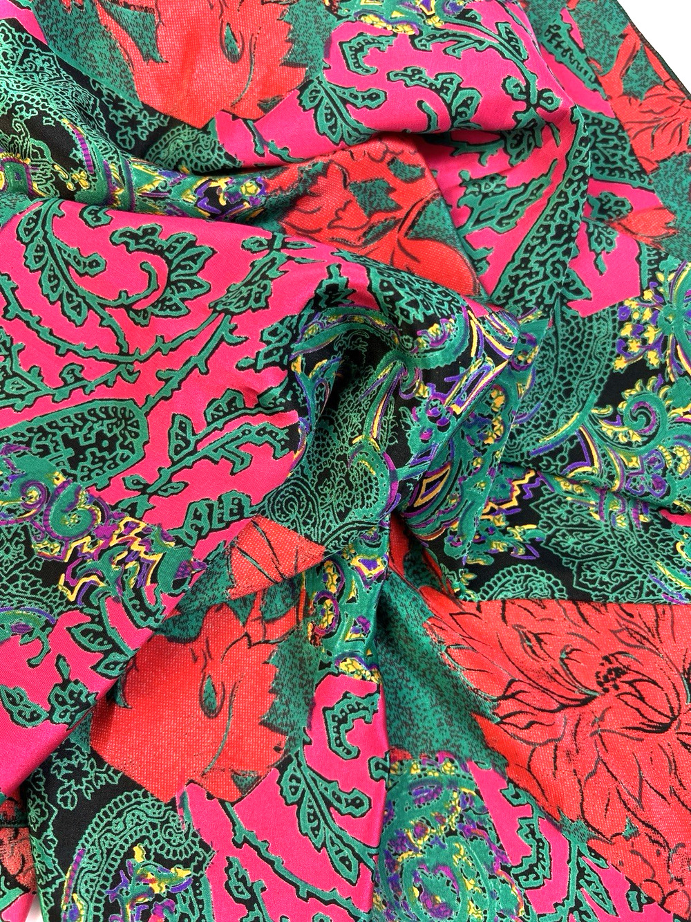 Large Scarf 43" Square Red/Pink Green Floral Paisley Fashion Wrap Table Scarf